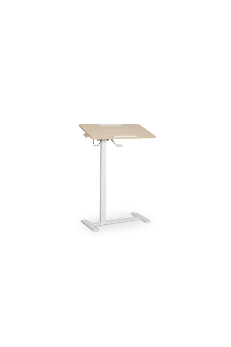 Felix Adjustable Side Table with Castors - Natural & Matt White
